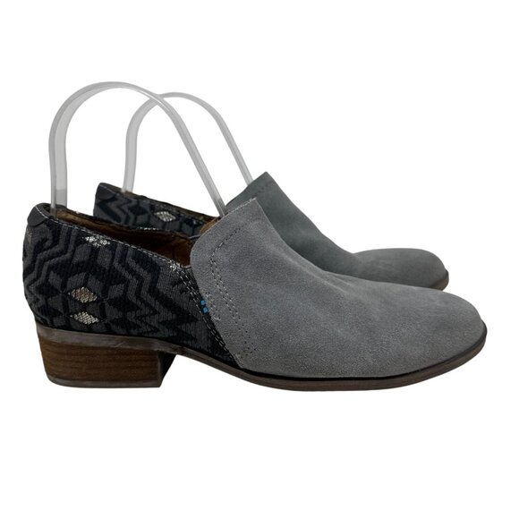 Toms Shaye  Womens Gray Suede & Black Patterned Slip-On Booties Low Heel Size 9W - Picture 1 of 12